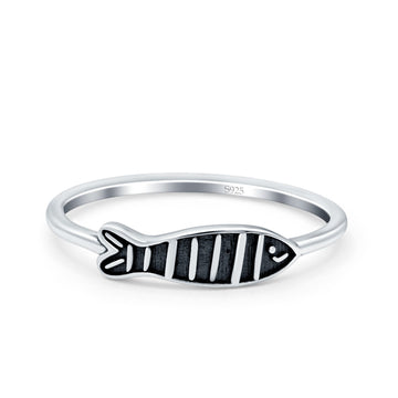 Fish Oxidized Band Solid 925 Sterling Silver Thumb Ring (4mm)